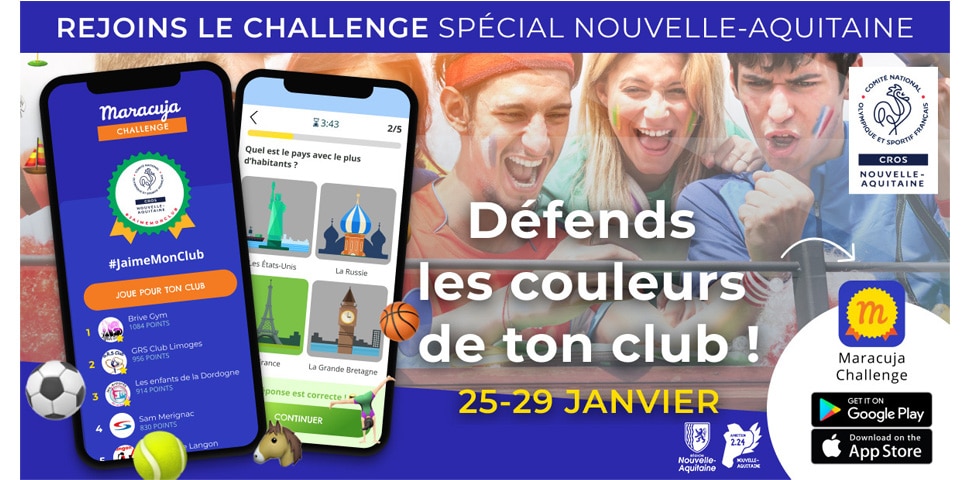 Le CROS Nouvelle-Aquitaine, lance un Challenge digital #JaimeMonClub du 25 au 29 janvier