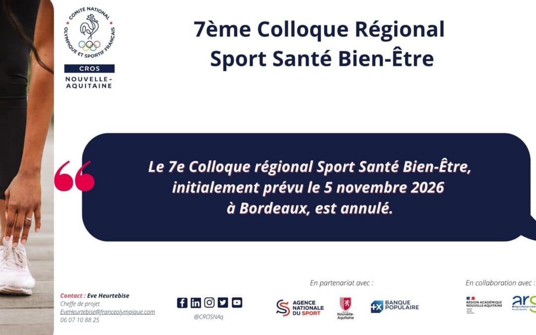 Annulation du 7e Colloque régional Sport Santé Bien-Être